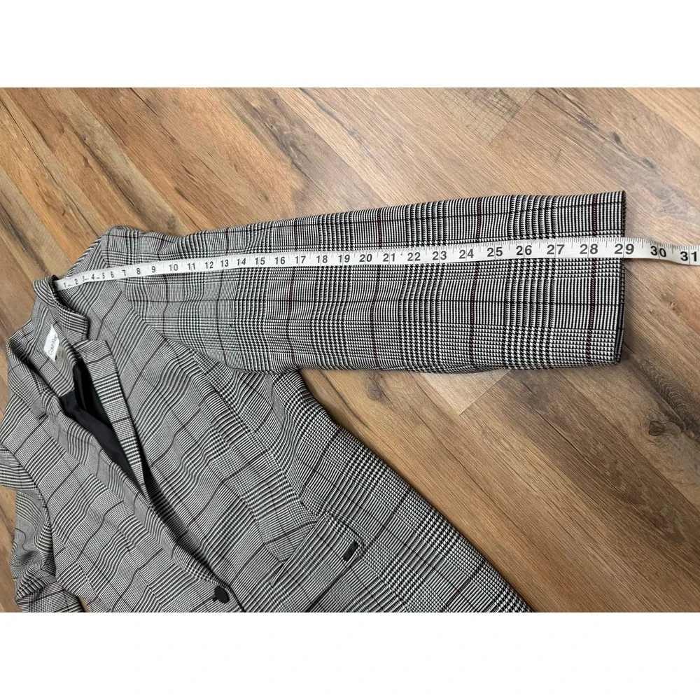 Calvin Klein Women's 18W Plaid Longline Blazer Glen Check Stretch NWOT